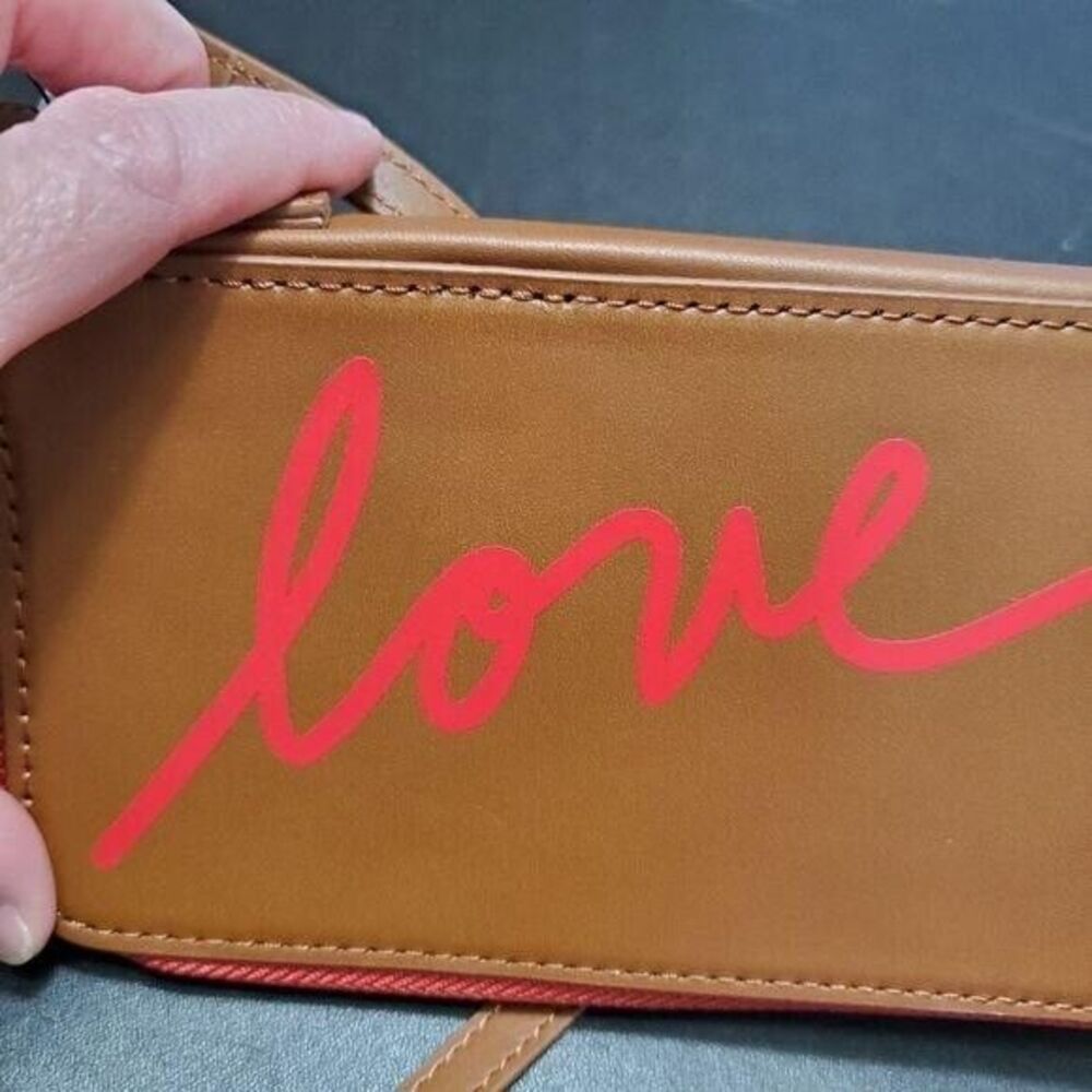 Ellen DeGeneres brown & red leather phone case